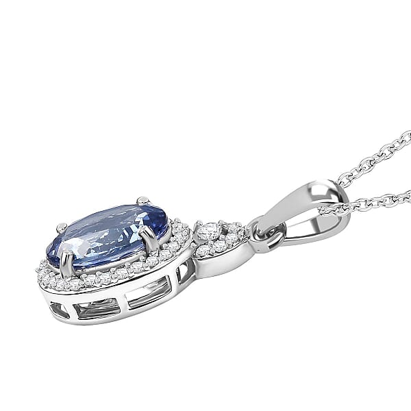 Luxoro AAA Peacock Tanzanite And Diamond I2 2.50 Ctw Celestial Halo Pendant Necklace In 10K White Gold 20 Inches