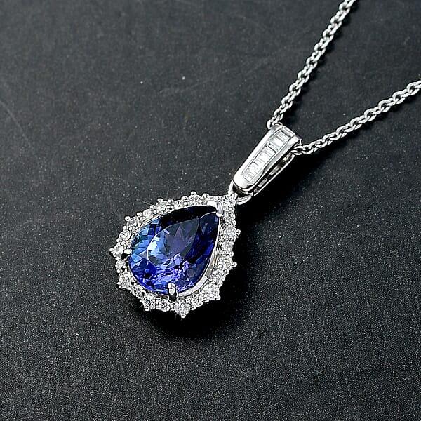 Luxoro AAA Peacock Tanzanite And Diamond I2 2.50 Ctw Starburst Halo Pendant Necklace In 10K White Gold 20 Inches