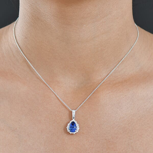 Luxoro AAA Peacock Tanzanite And Diamond I2 2.50 Ctw Starburst Halo Pendant Necklace In 10K White Gold 20 Inches