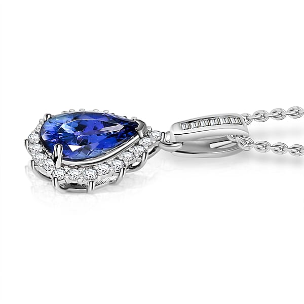 Luxoro AAA Peacock Tanzanite And Diamond I2 2.50 Ctw Starburst Halo Pendant Necklace In 10K White Gold 20 Inches