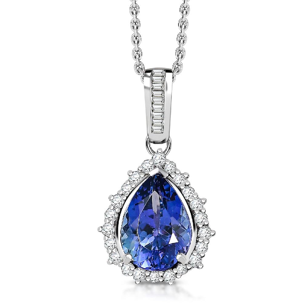 Luxoro AAA Peacock Tanzanite and Diamond I2 2.50 ctw Starburst Halo Pendant Necklace in 10K White Gold 20 Inches