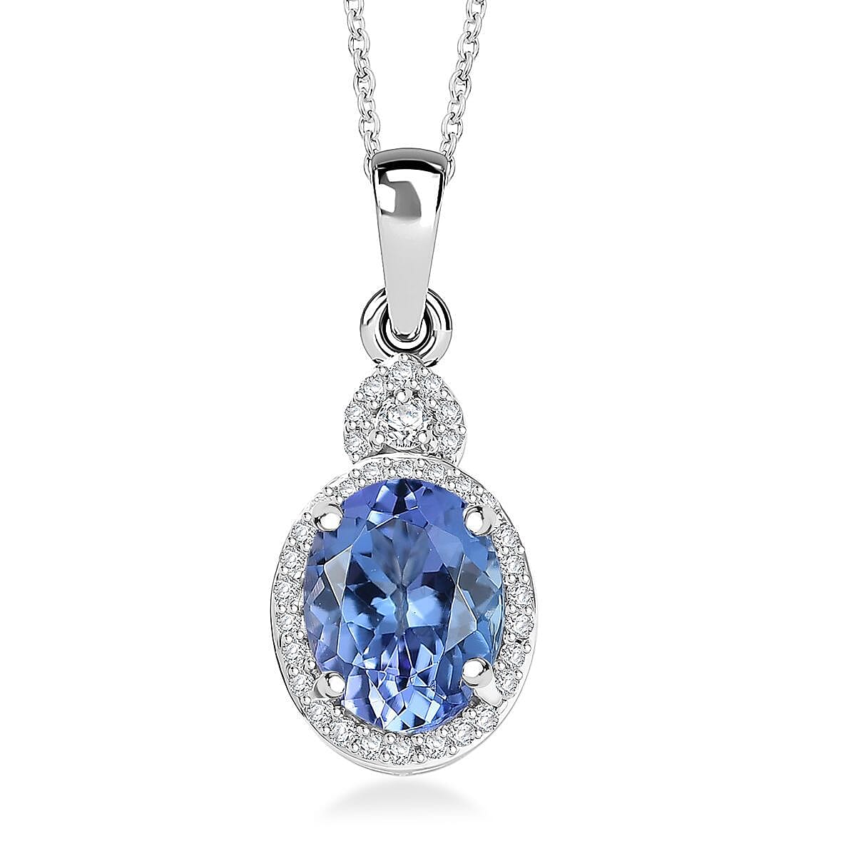 Luxoro AAA Peacock Tanzanite and Diamond I2 2.50 ctw Celestial Halo Pendant Necklace in 10K White Gold 20 Inches