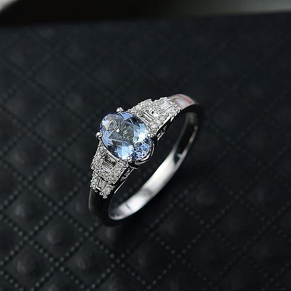 Luxoro AAA Peacock Tanzanite Diamond Art Deco Ring In 10K White Gold 1.42 Ctw