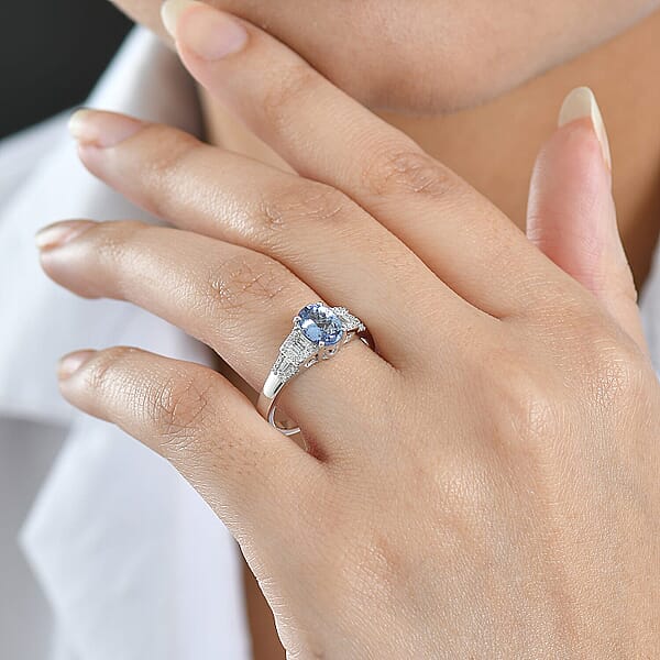 Luxoro AAA Peacock Tanzanite Diamond Art Deco Ring In 10K White Gold 1.42 Ctw