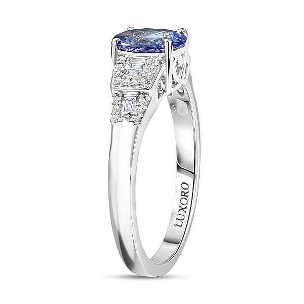 Luxoro AAA Peacock Tanzanite Diamond Art Deco Ring In 10K White Gold 1.42 Ctw