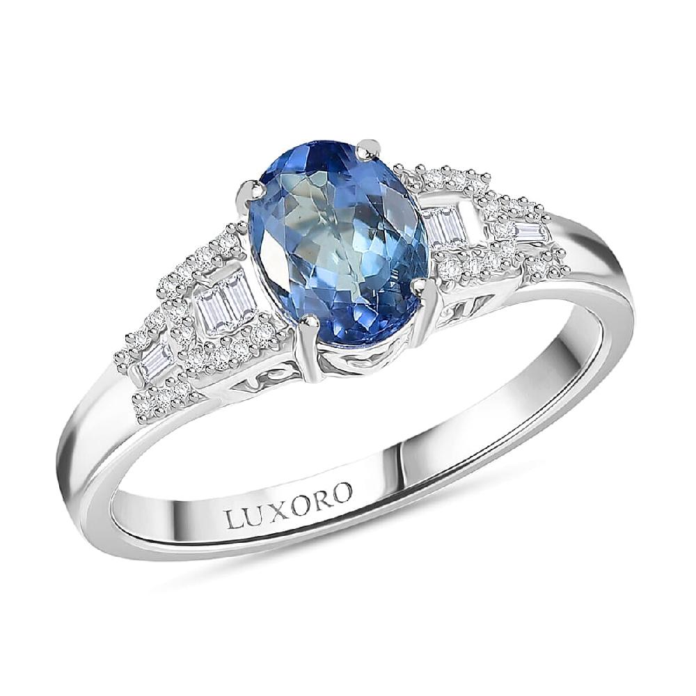 Luxoro AAA Peacock Tanzanite Diamond Art Deco Ring in 10K White Gold 1.42 ctw