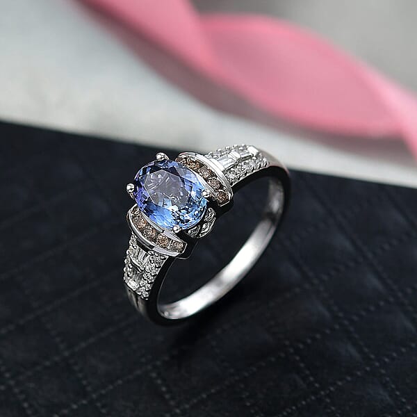 Luxoro AAA Peacock Tanzanite Natural Champagne And White Diamond Ring In 10K White Gold 2.20 Ctw