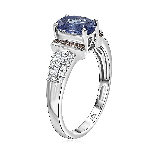 Luxoro AAA Peacock Tanzanite Natural Champagne And White Diamond Ring In 10K White Gold 2.20 Ctw