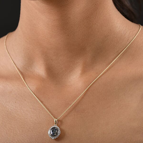 Luxoro AAA Peacock Tanzanite Natural Champagne And White Diamond I2 2.10 Ctw Sunburst Pendant Necklace In 10K Yellow Gold 20 Inches