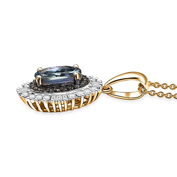 Luxoro AAA Peacock Tanzanite Natural Champagne And White Diamond I2 2.10 Ctw Sunburst Pendant Necklace In 10K Yellow Gold 20 Inches