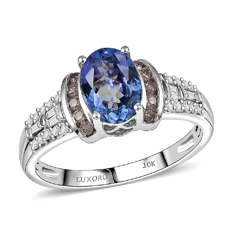 Luxoro AAA Peacock Tanzanite Natural Champagne and White Diamond Ring in 10K White Gold 2.20 ctw