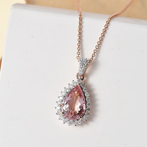 Luxoro AAA Pink Morganite And Diamond 3.05 Ctw G-H I2 Pendant Necklace In 14K Rose Gold 18 Inches