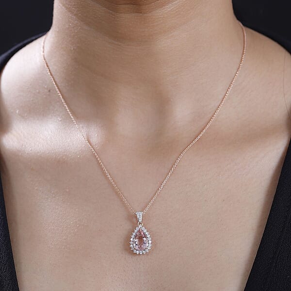 Luxoro AAA Pink Morganite And Diamond 3.05 Ctw G-H I2 Pendant Necklace In 14K Rose Gold 18 Inches
