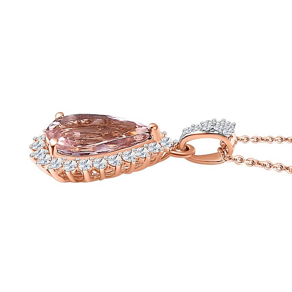 Luxoro AAA Pink Morganite And Diamond 3.05 Ctw G-H I2 Pendant Necklace In 14K Rose Gold 18 Inches