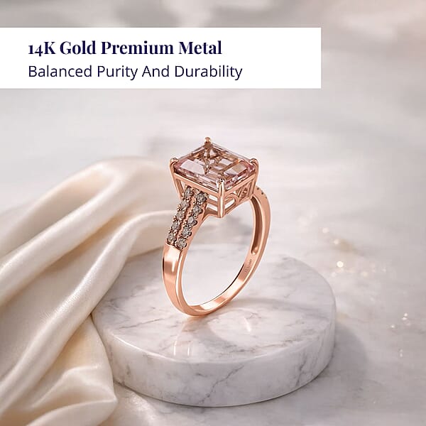 Luxoro AAA Pink Morganite And G-H I2 Diamond 3.15 Ctw Ring In 14K Rose Gold