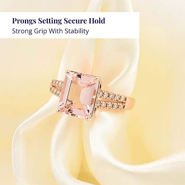 Luxoro AAA Pink Morganite And G-H I2 Diamond 3.15 Ctw Ring In 14K Rose Gold