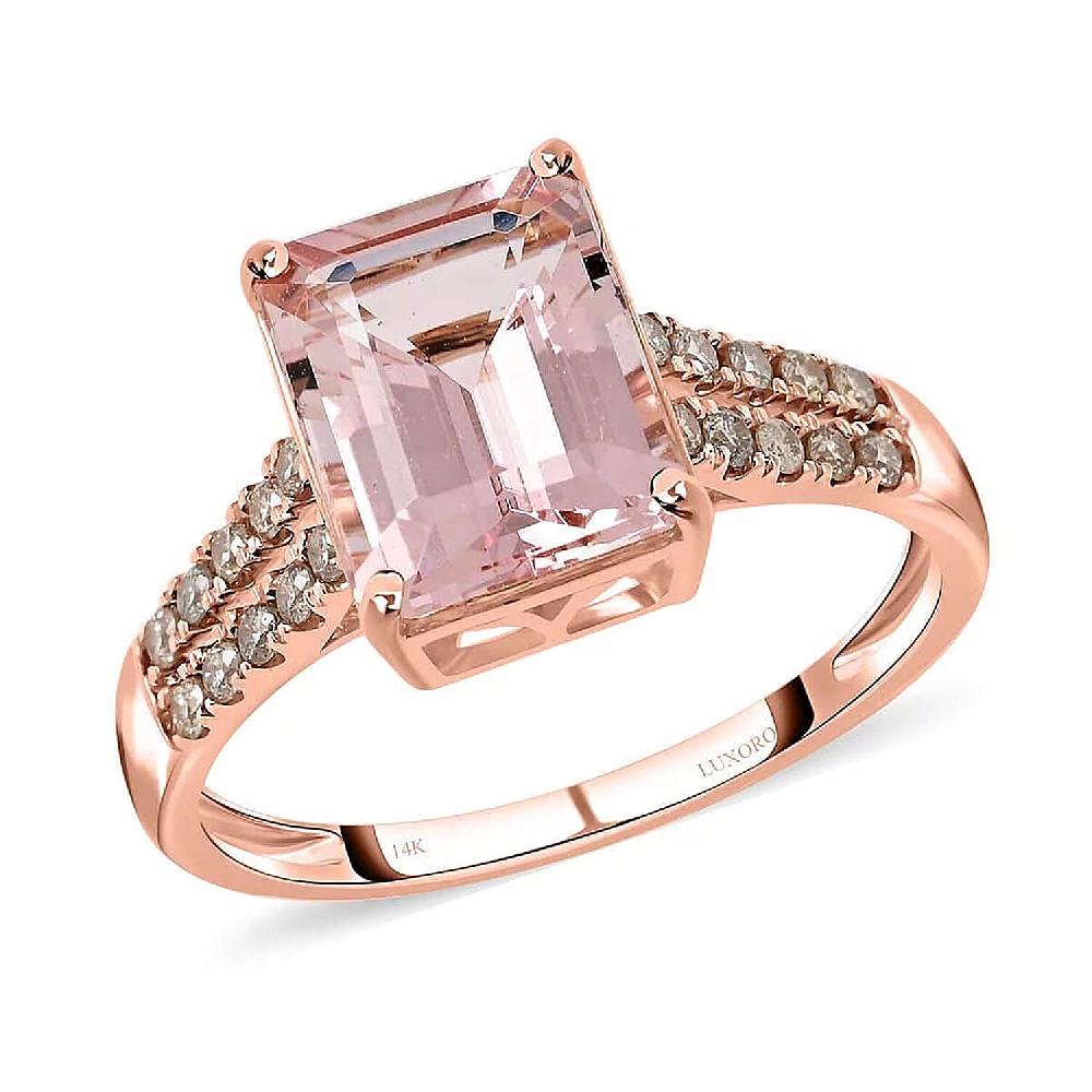 Luxoro AAA Pink Morganite and G-H I2 Diamond 3.15 ctw Ring in 14K Rose Gold