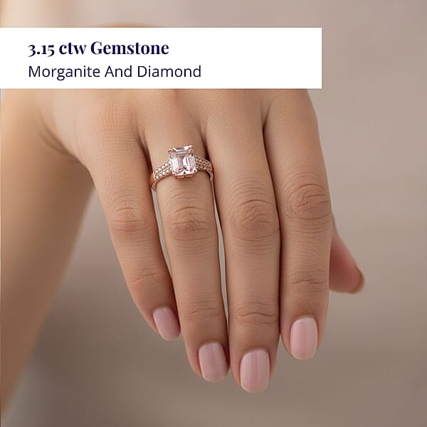 Luxoro AAA Pink Morganite And G-H I2 Diamond 3.15 Ctw Ring In 14K Rose Gold