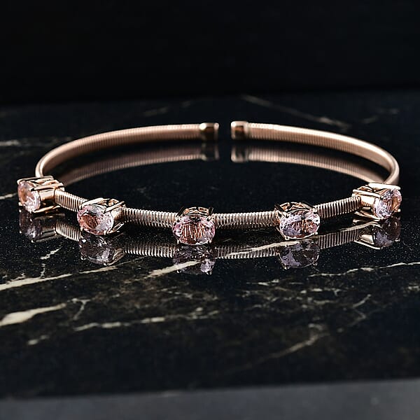 Luxoro AAA Pink Morganite Bangle Bracelet In 10K Rose Gold 3.90 Ctw (7.25 Inches)