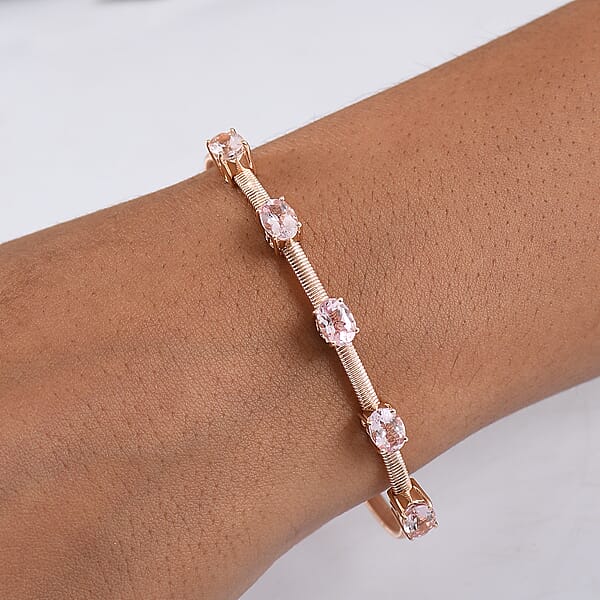 Luxoro AAA Pink Morganite Bangle Bracelet In 10K Rose Gold 3.90 Ctw (7.25 Inches)