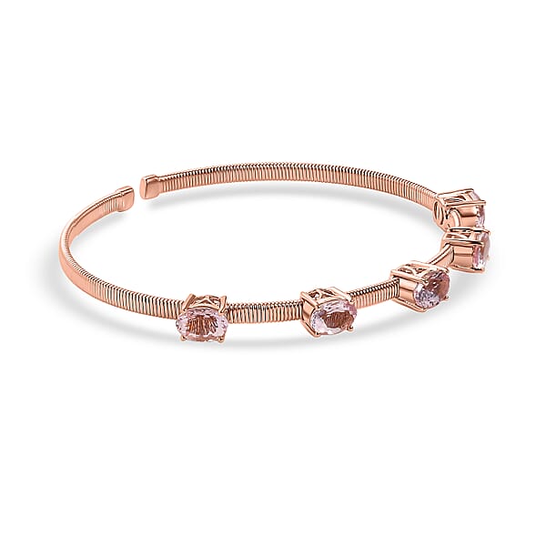 Luxoro AAA Pink Morganite Bangle Bracelet In 10K Rose Gold 3.90 Ctw (7.25 Inches)