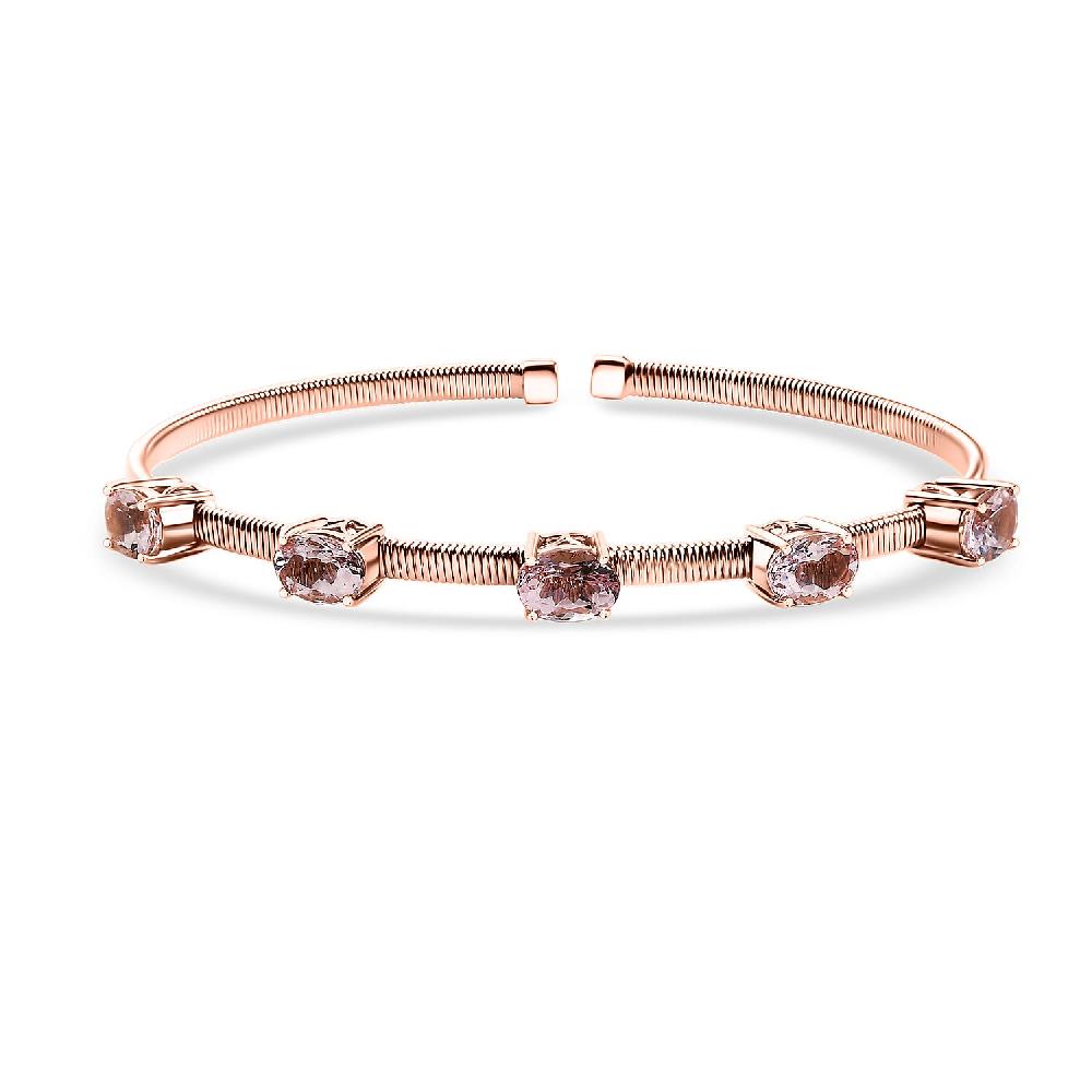 Luxoro AAA Pink Morganite Bangle Bracelet in 10K Rose Gold 3.90 ctw (7.25 Inches)