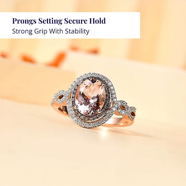 Luxoro AAA Pink Morganite Natural Champagne And White Diamond Ring In 14K Rose Gold 2.75 Ctw