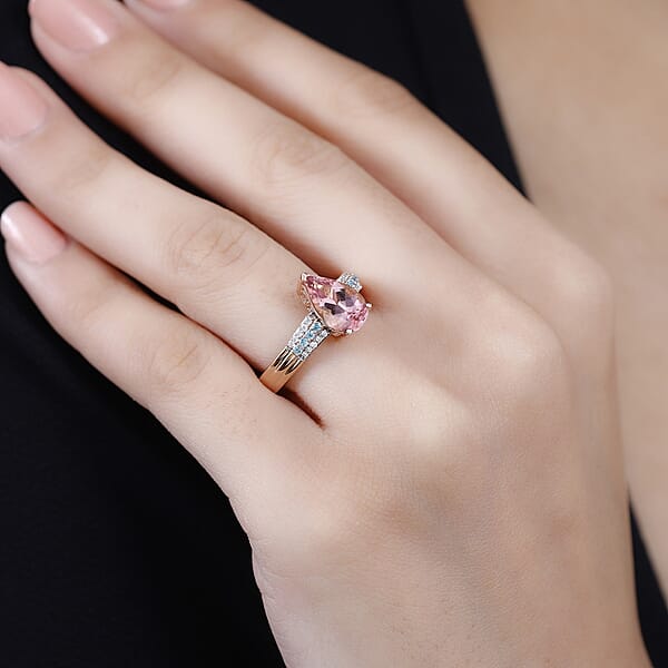 Luxoro AAA Pink Morganite Paraiba Tourmaline And G-H I2 Diamond 2.10 Ctw Ring In 14K Rose Gold 4.25 Grams