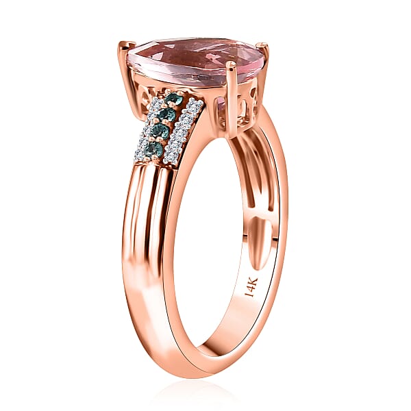 Luxoro AAA Pink Morganite Paraiba Tourmaline And G-H I2 Diamond 2.10 Ctw Ring In 14K Rose Gold 4.25 Grams