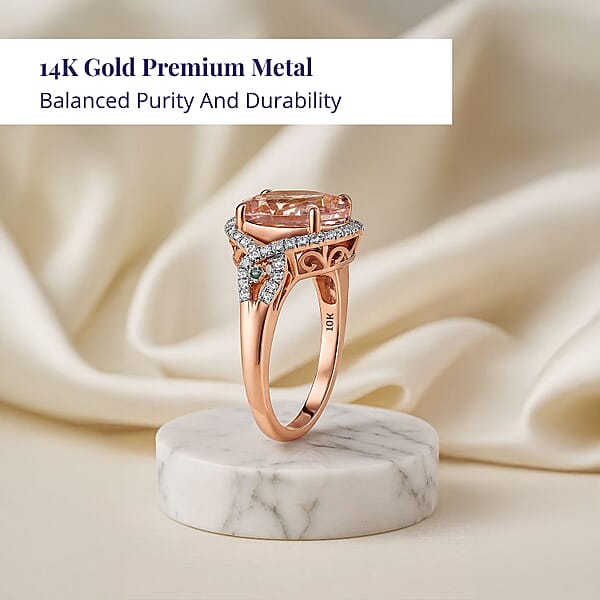 Luxoro AAA Pink Morganite Paraiba Tourmaline And G-H I2 Diamond 3.75 Ctw Infinite Grace Ring In 14K Rose Gold