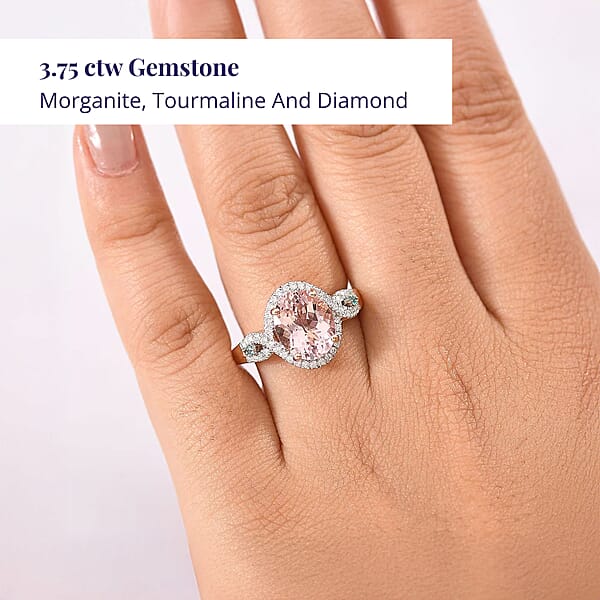 Luxoro AAA Pink Morganite Paraiba Tourmaline And G-H I2 Diamond 3.90 Ctw Infinite Grace Ring In 14K Rose Gold