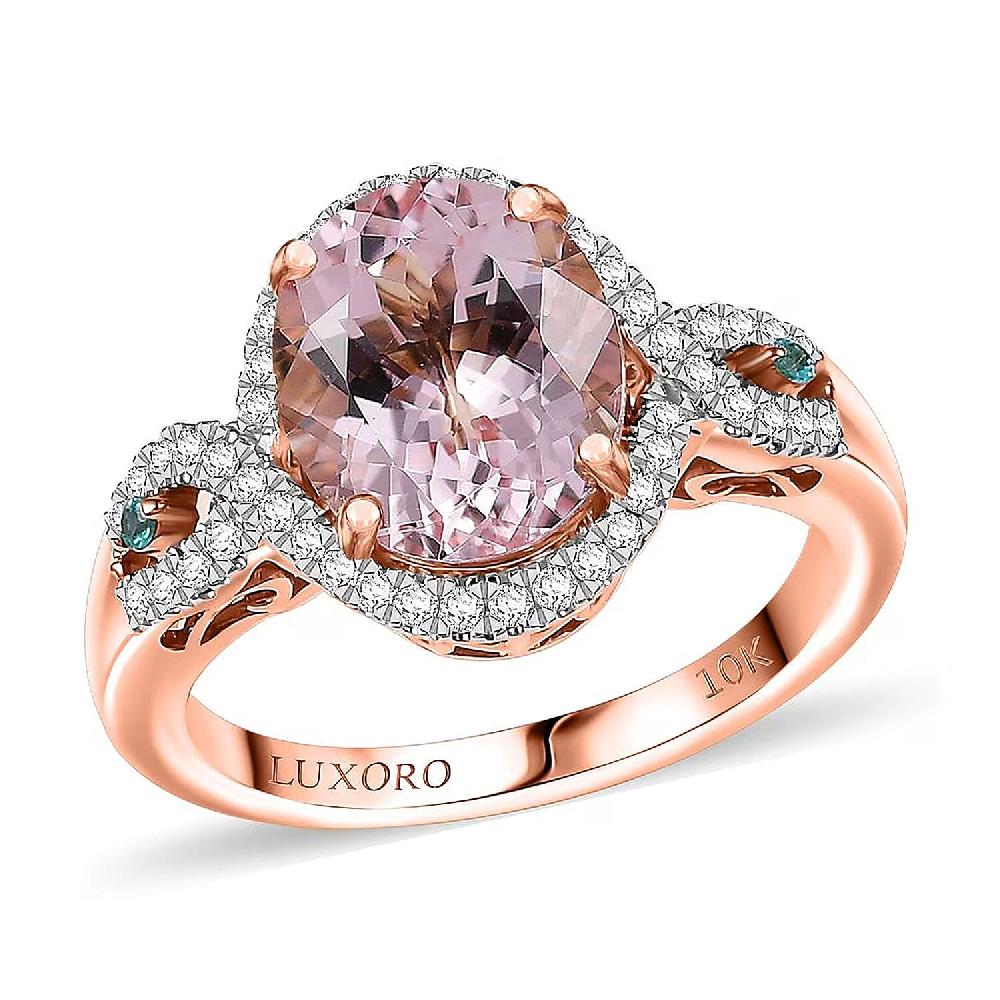 Luxoro AAA Pink Morganite Paraiba Tourmaline and G-H I2 Diamond 3.90 ctw Infinite Grace Ring in 14K Rose Gold