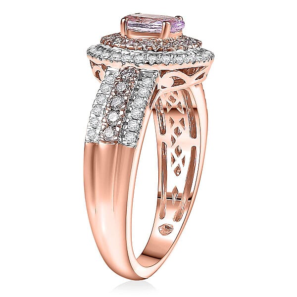 Luxoro AAA Pink Tanzanite Natural Pink And White Diamond I2 1.15 Ctw Dreams In Bloom Ring In 10K Rose Gold