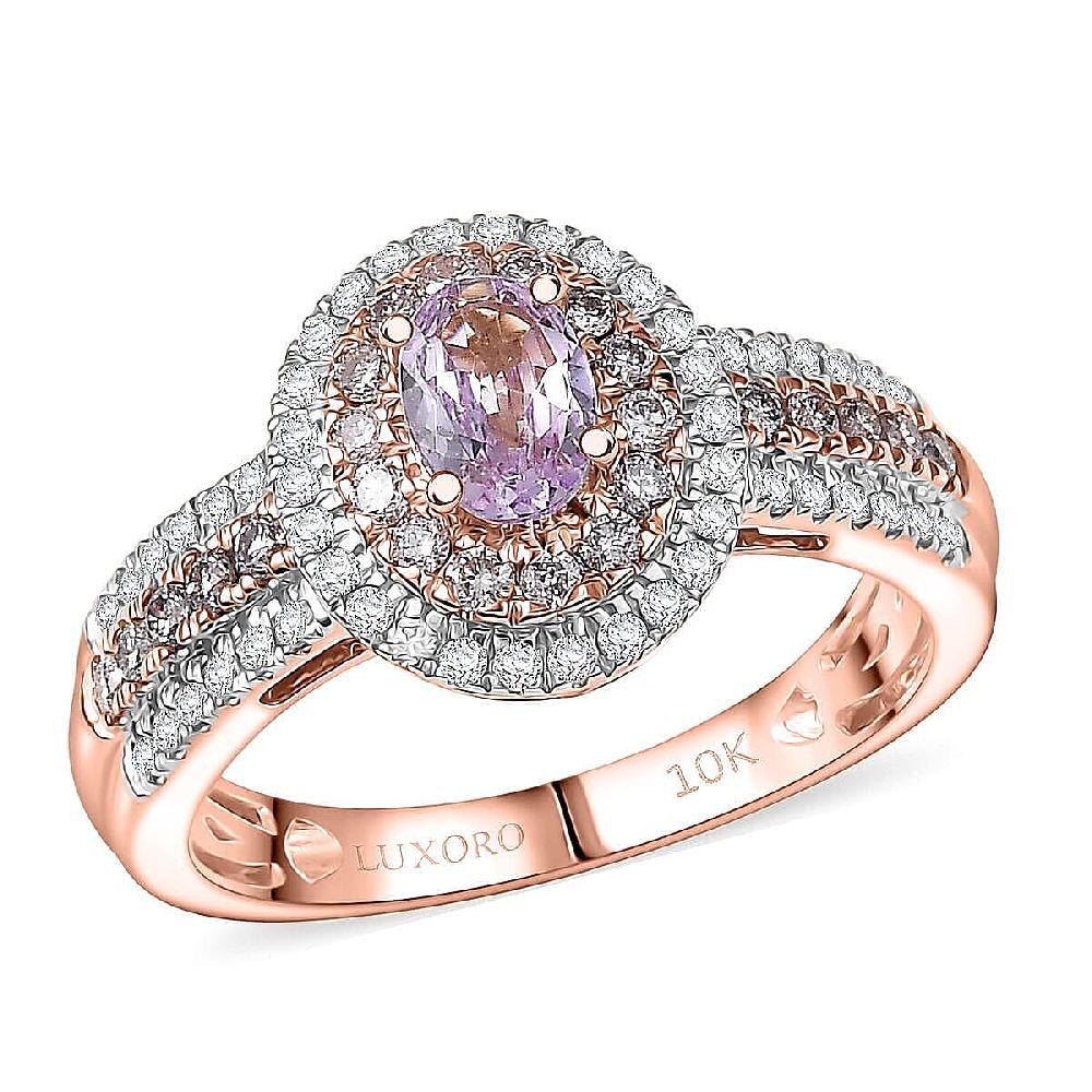Luxoro AAA Pink Tanzanite Natural Pink and White Diamond I2 1.15 ctw Dreams in Bloom Ring in 10K Rose Gold