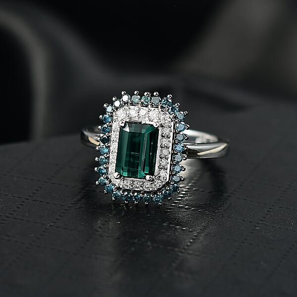 Luxoro AAA Pirineu Lagoon Tourmaline Blue Diamond Diamond (I2) Ring In 10K White Gold 2.20 Ctw