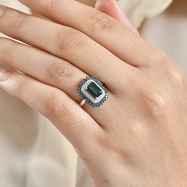 Luxoro AAA Pirineu Lagoon Tourmaline Blue Diamond Diamond (I2) Ring In 10K White Gold 2.20 Ctw