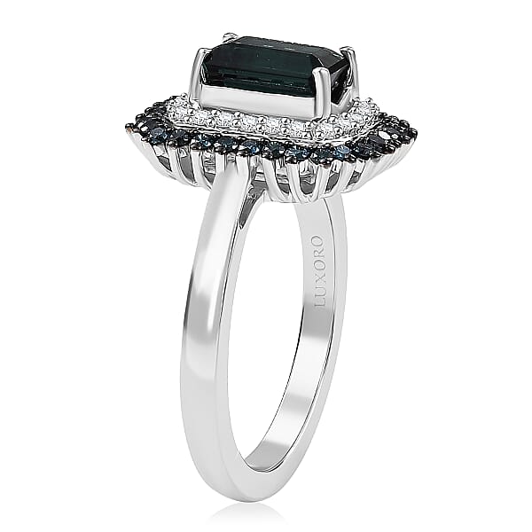 Luxoro AAA Pirineu Lagoon Tourmaline Blue Diamond Diamond (I2) Ring In 10K White Gold 2.20 Ctw