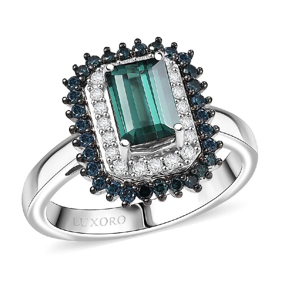 Luxoro AAA Pirineu Lagoon Tourmaline Blue Diamond Diamond (I2) Ring in 10K White Gold 2.20 ctw