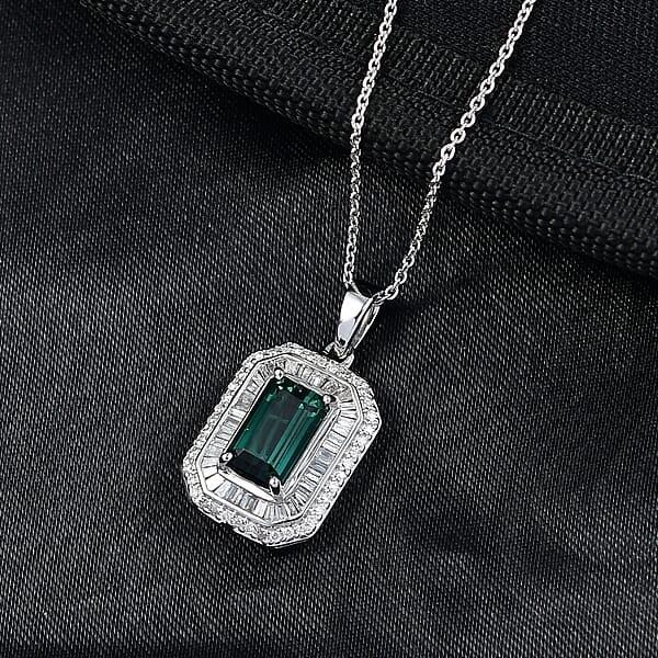 Luxoro AAA Pirineu Lagoon Tourmaline Diamond Pendant Necklace In 14K White Gold 2.50 Ctw (20 Inches)