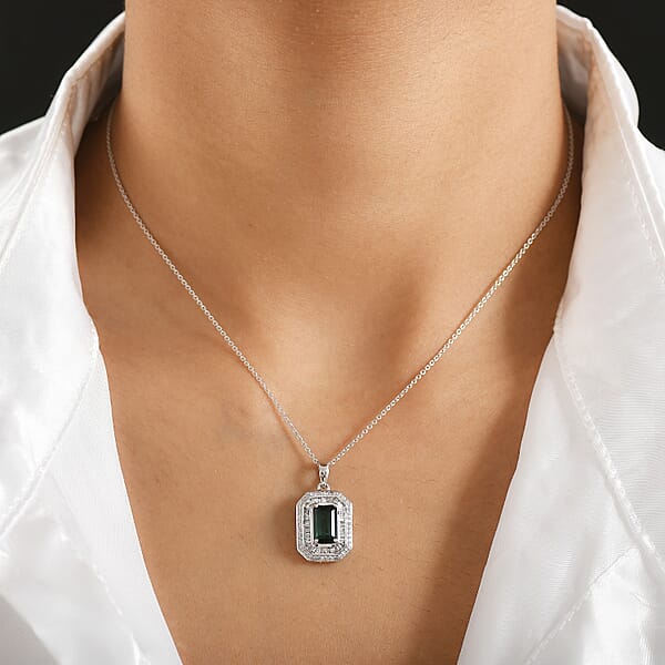 Luxoro AAA Pirineu Lagoon Tourmaline Diamond Pendant Necklace In 14K White Gold 2.50 Ctw (20 Inches)