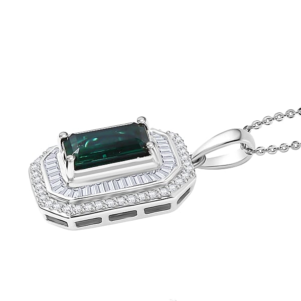Luxoro AAA Pirineu Lagoon Tourmaline Diamond Pendant Necklace In 14K White Gold 2.50 Ctw (20 Inches)