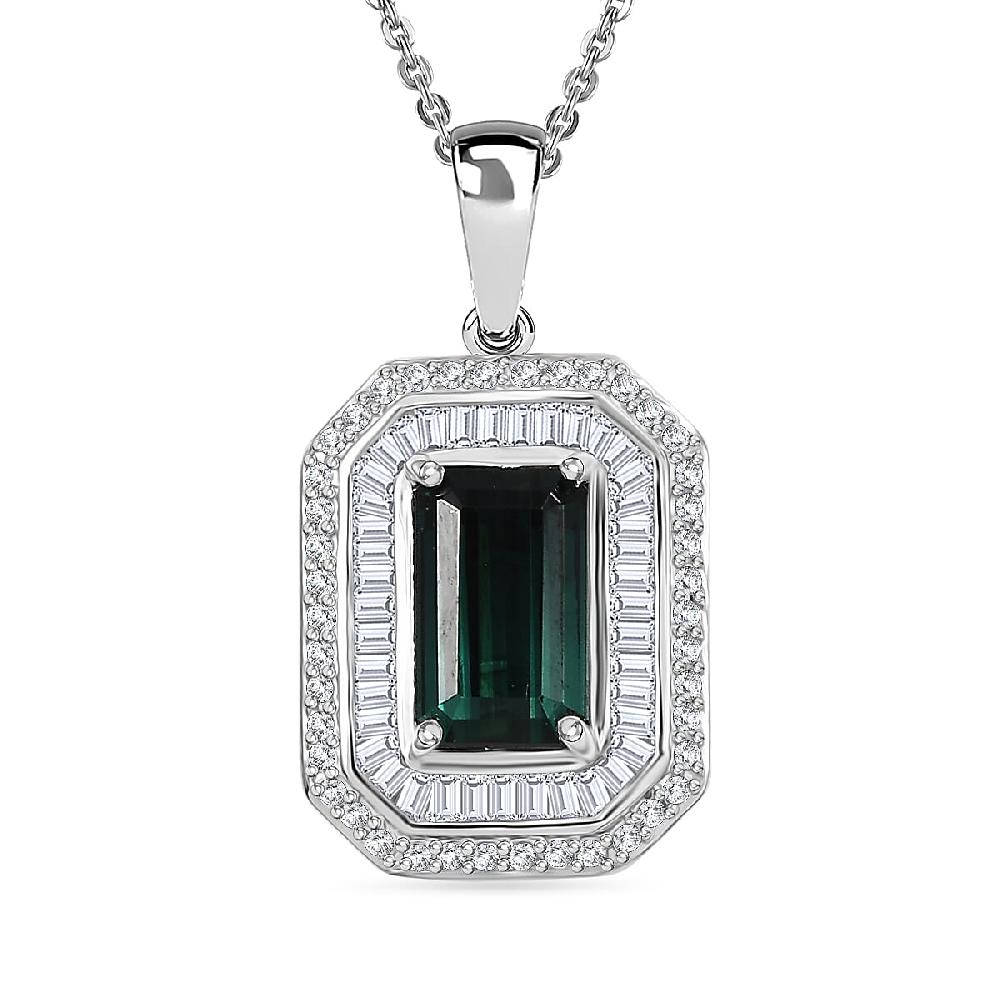 Luxoro AAA Pirineu Lagoon Tourmaline Diamond Pendant Necklace in 14K White Gold 2.50 ctw (20 Inches)
