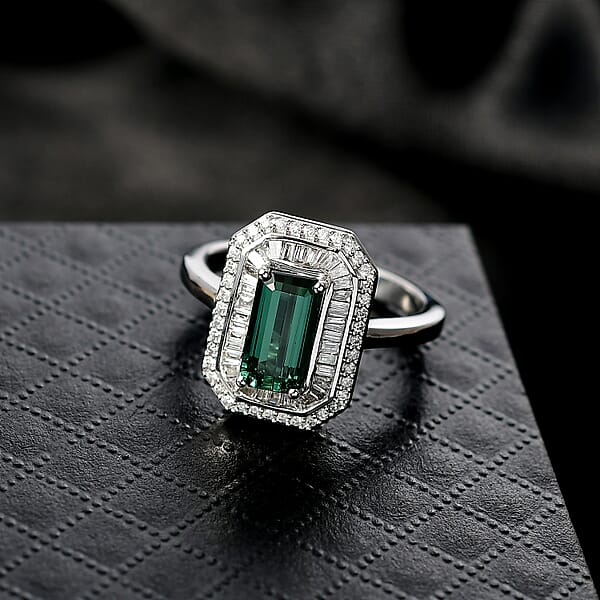 Luxoro AAA Pirineu Lagoon Tourmaline Diamond Ring In 14K White Gold 2.10 Ctw