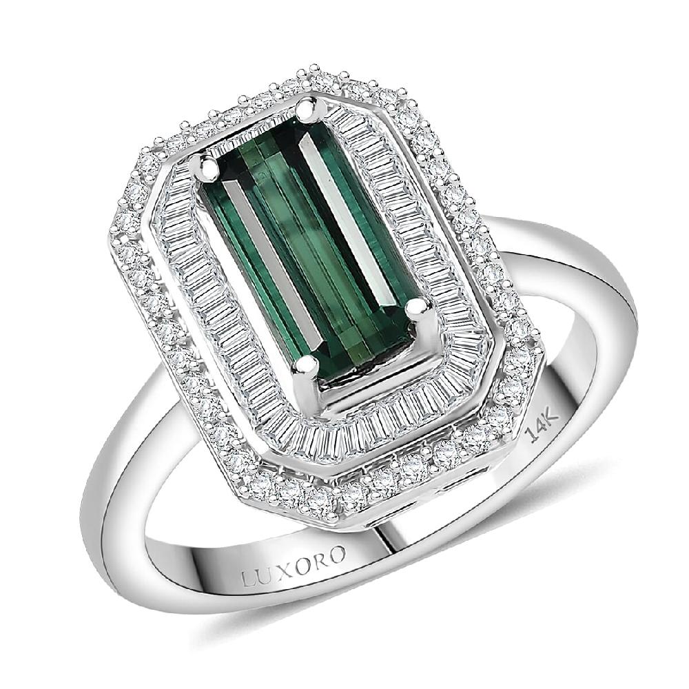 Luxoro AAA Pirineu Lagoon Tourmaline Diamond Ring in 14K White Gold 2.10 ctw