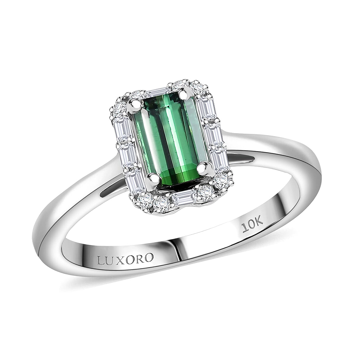 Luxoro AAA Pirineu Lagoon Tourmaline Diamond Ring in 10K White Gold 1.48 ctw