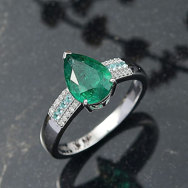Luxoro AAA Premium Emerald Paraiba Tourmaline And Diamond I2 2.40 Ctw Ring In 10K White Gold