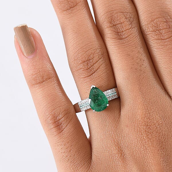 Luxoro AAA Premium Emerald Paraiba Tourmaline And Diamond I2 2.40 Ctw Ring In 10K White Gold