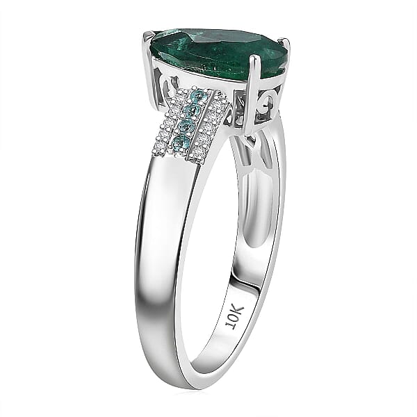 Luxoro AAA Premium Emerald Paraiba Tourmaline And Diamond I2 2.40 Ctw Ring In 10K White Gold