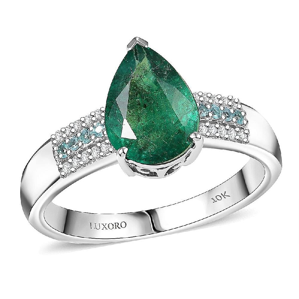 Luxoro AAA Premium Emerald Paraiba Tourmaline and Diamond I2 2.40 ctw Ring in 10K White Gold