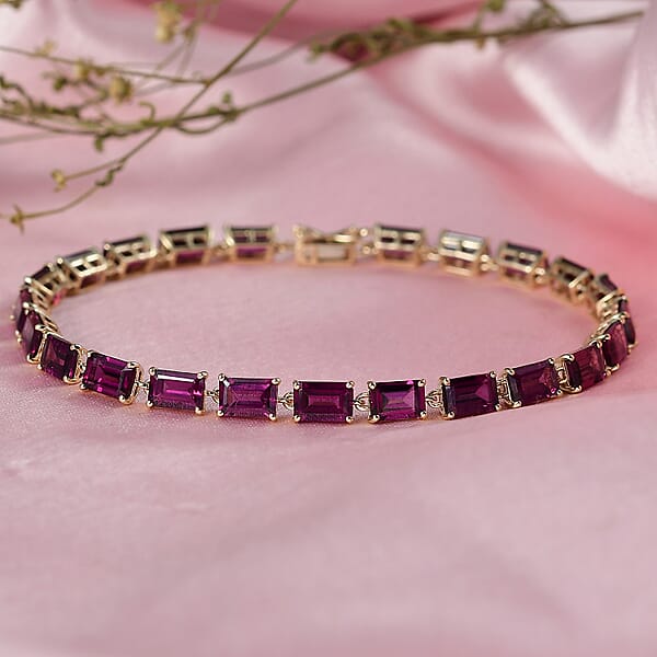 Luxoro AAA Radiant Ember Garnet 18.00 Ctw Tennis Bracelet In 10K Yellow Gol (7.25 In)